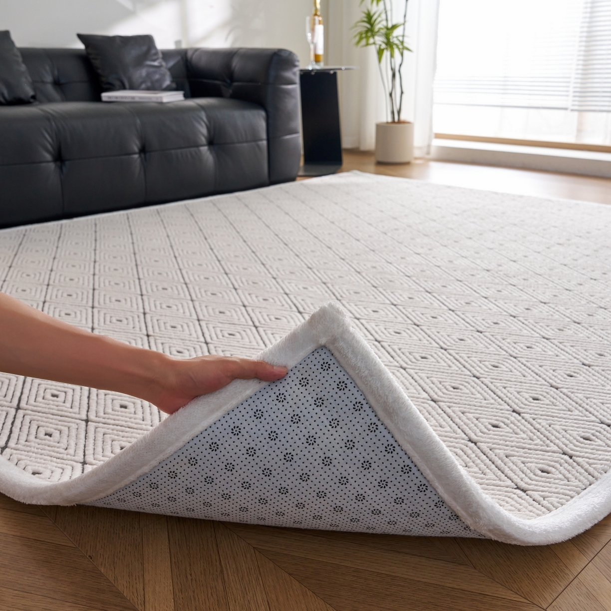 91家纺网 家纺一手货源 找家纺 航途席业 2025新款亲肤舒适地垫 梦回-烟灰