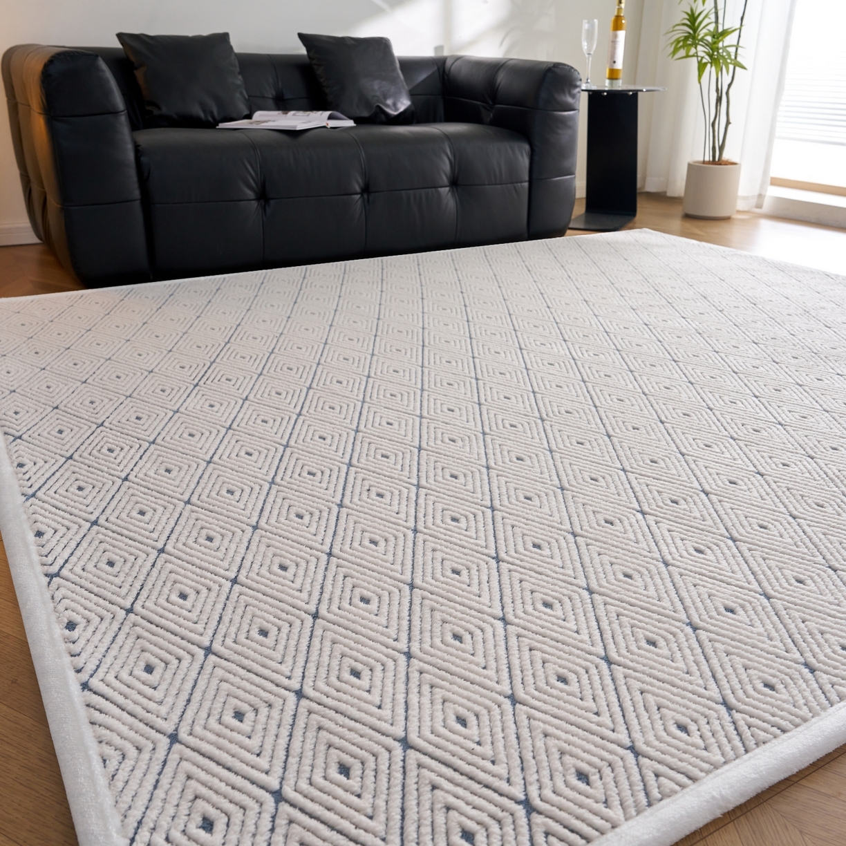 91家纺网 家纺一手货源 找家纺 航途席业 2025新款亲肤舒适地垫 梦回-远蓝