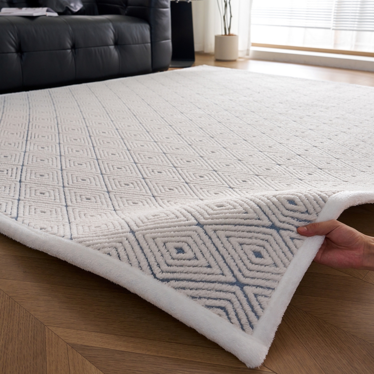 91家纺网 家纺一手货源 找家纺 航途席业 2025新款亲肤舒适地垫 梦回-远蓝