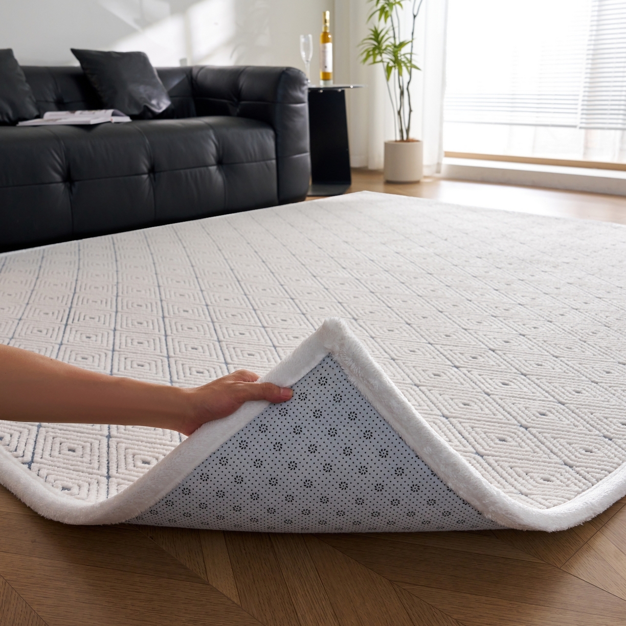 91家纺网 家纺一手货源 找家纺 航途席业 2025新款亲肤舒适地垫 梦回-远蓝