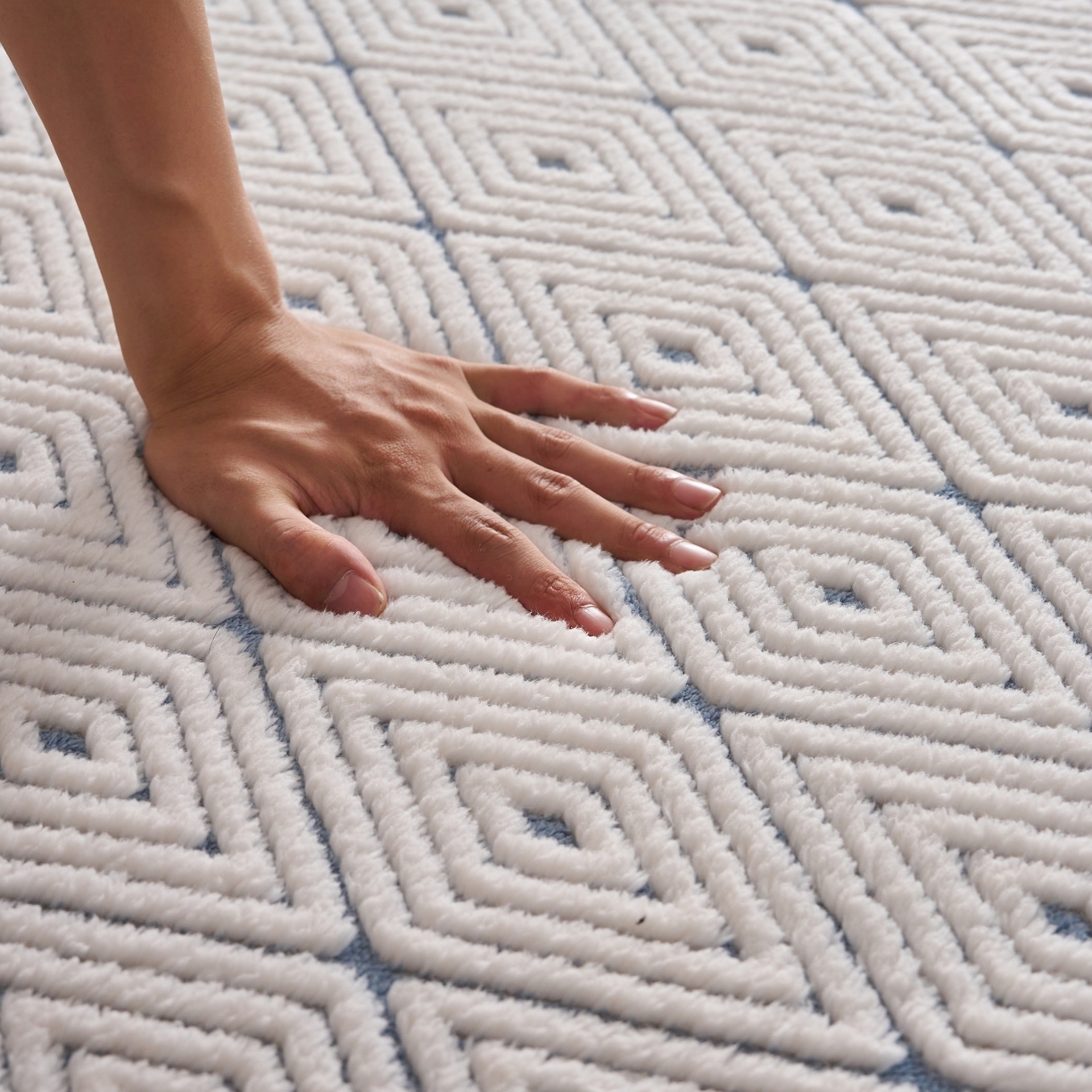 91家纺网 家纺一手货源 找家纺 航途席业 2025新款亲肤舒适地垫 梦回-远蓝