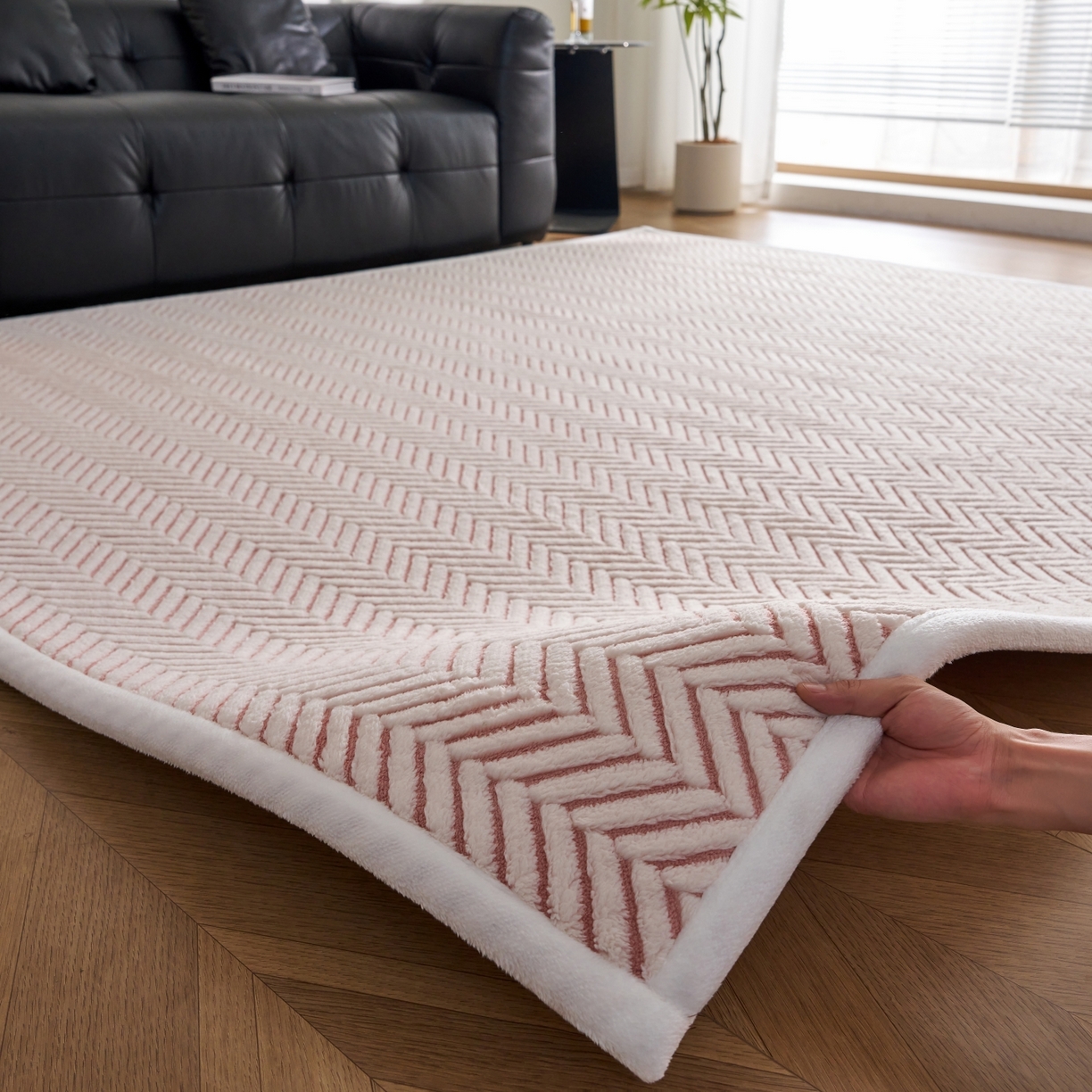 91家纺网 家纺一手货源 找家纺 航途席业 2025新款亲肤舒适地垫 莫妮-清粉