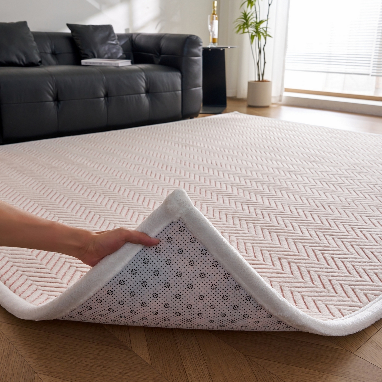 91家纺网 家纺一手货源 找家纺 航途席业 2025新款亲肤舒适地垫 莫妮-清粉