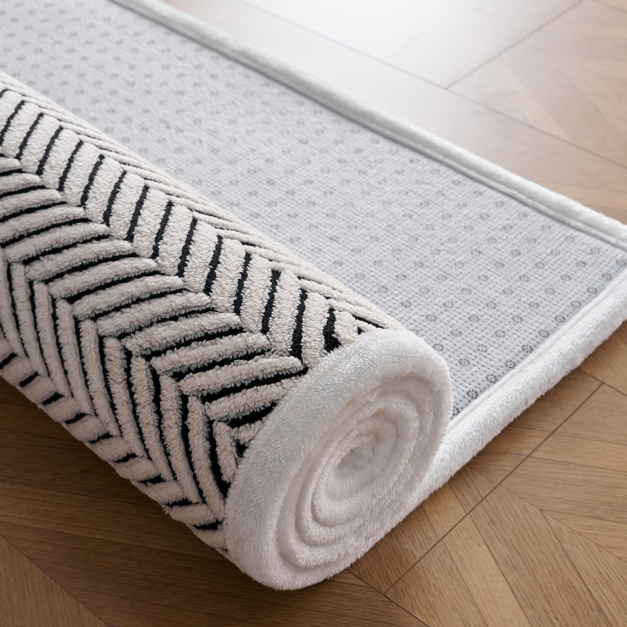 91家纺网 家纺一手货源 找家纺 航途席业 2025新款亲肤舒适地垫 莫尼-黑白