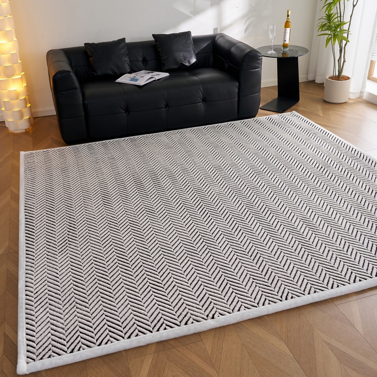 91家纺网 家纺一手货源 找家纺 航途席业 2025新款亲肤舒适地垫 莫尼-黑白