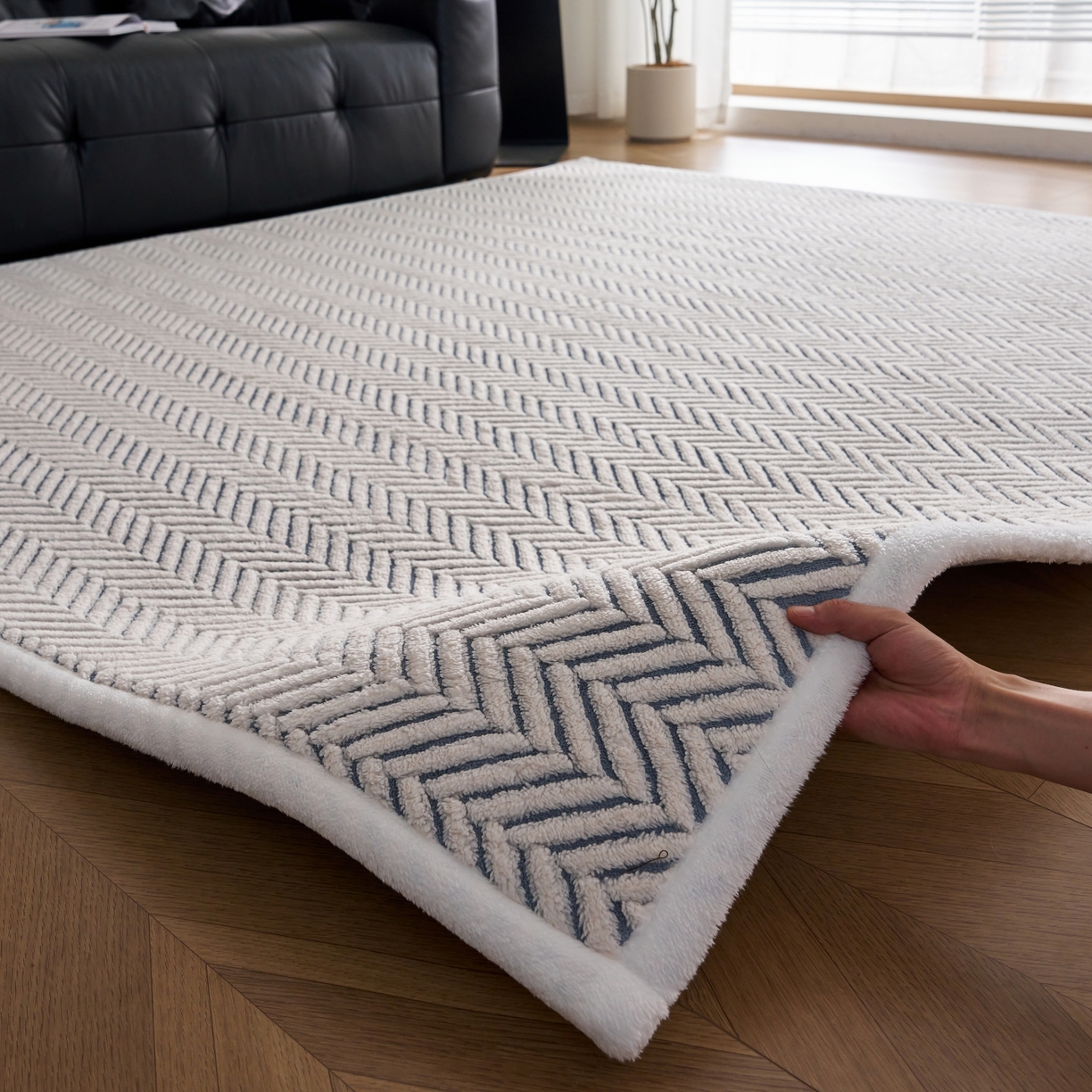 91家纺网 家纺一手货源 找家纺 航途席业 2025新款亲肤舒适地垫 莫尼-远蓝