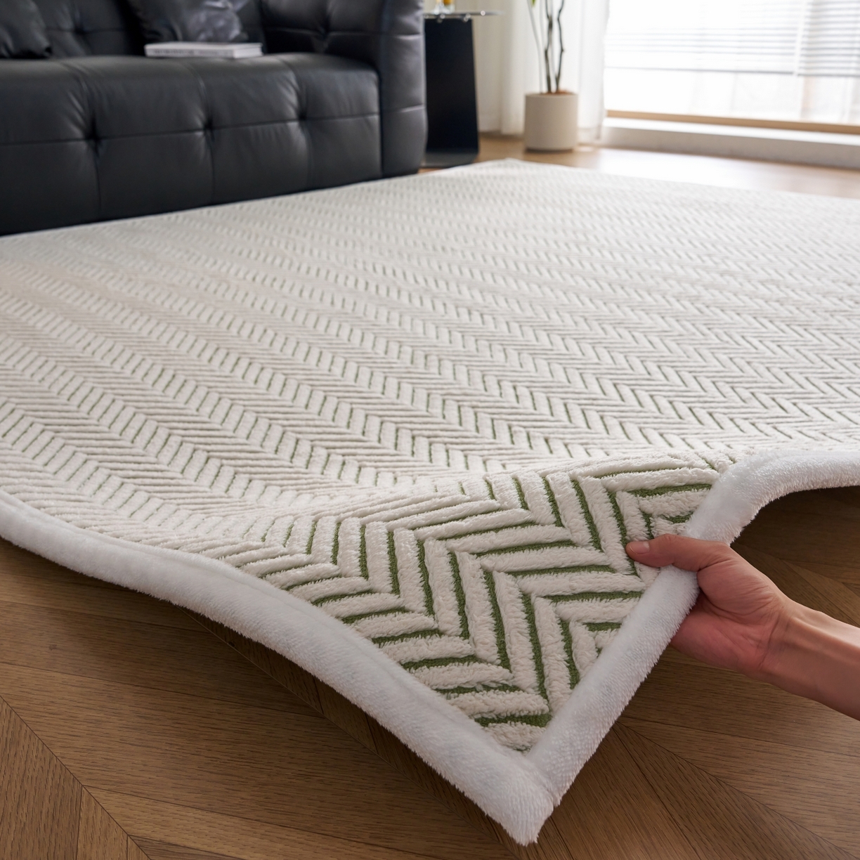 91家纺网 家纺一手货源 找家纺 航途席业 2025新款亲肤舒适地垫 莫尼-竹绿