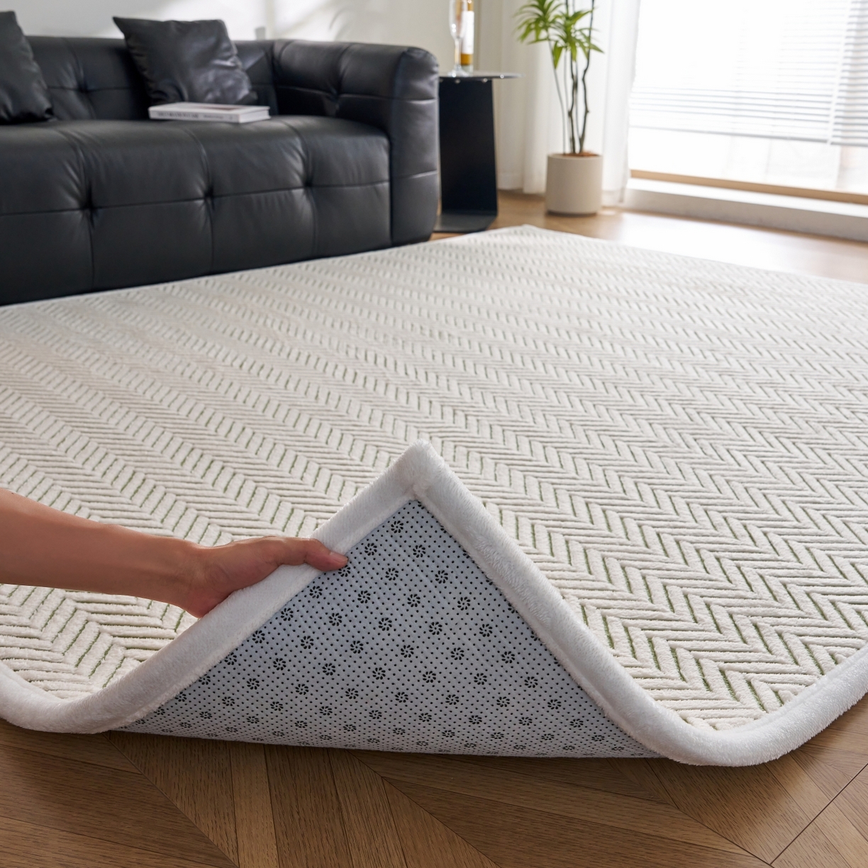 91家纺网 家纺一手货源 找家纺 航途席业 2025新款亲肤舒适地垫 莫尼-竹绿