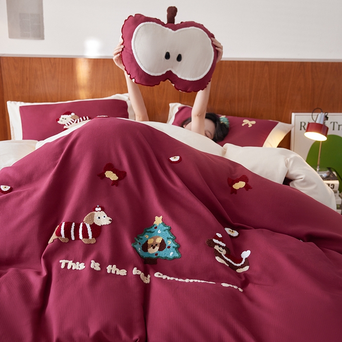 91家纺网 家纺一手货源 找家纺 （总）风向标家纺 2025新款透气软织提花磨毛卡通毛巾绣四件套-风格一