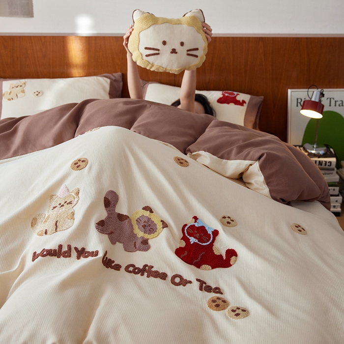 91家纺网 家纺一手货源 找家纺 （总）风向标家纺 2025新款透气软织提花磨毛卡通毛巾绣四件套-风格一