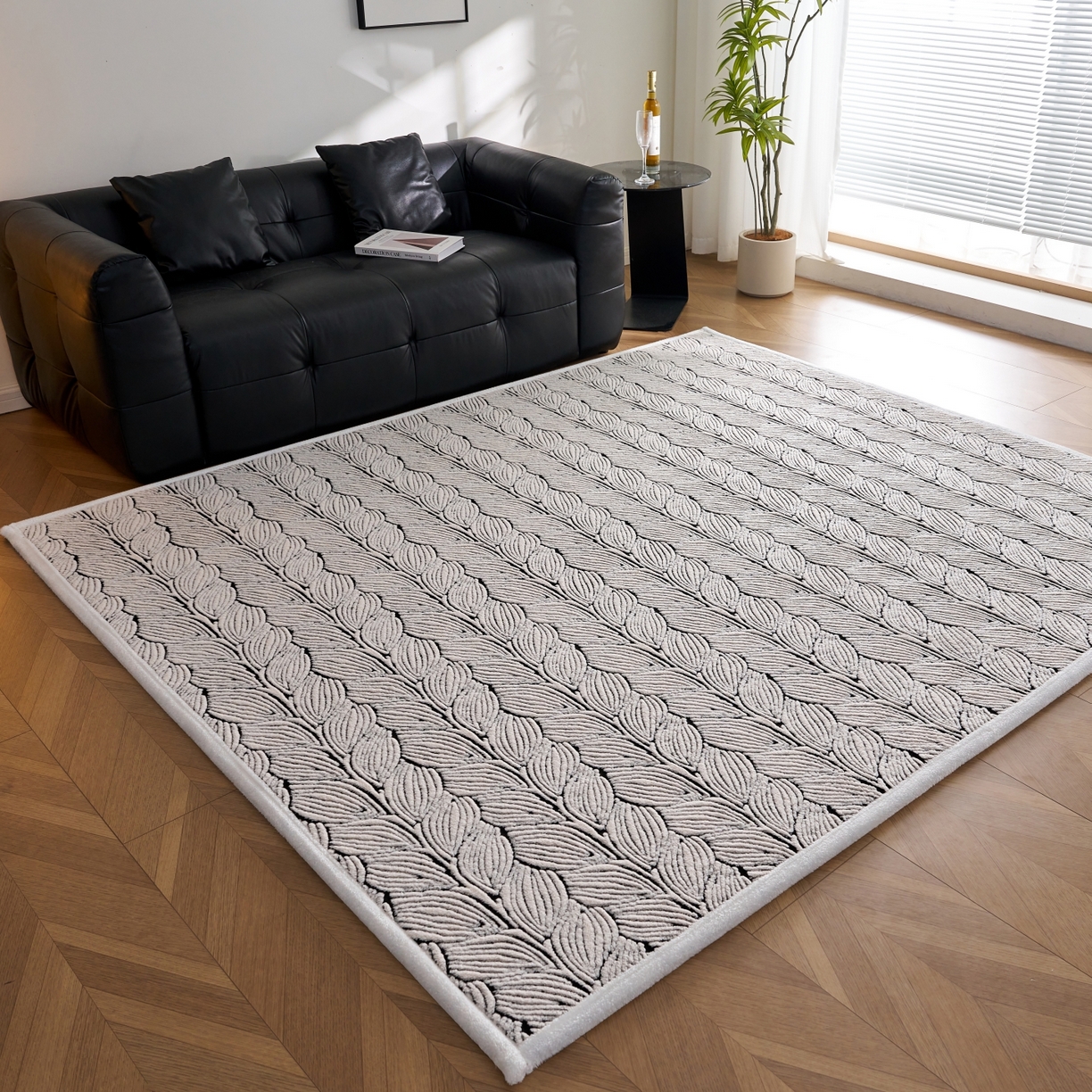 91家纺网 家纺一手货源 找家纺 航途席业 2025新款亲肤舒适地垫 羽墨-黑白