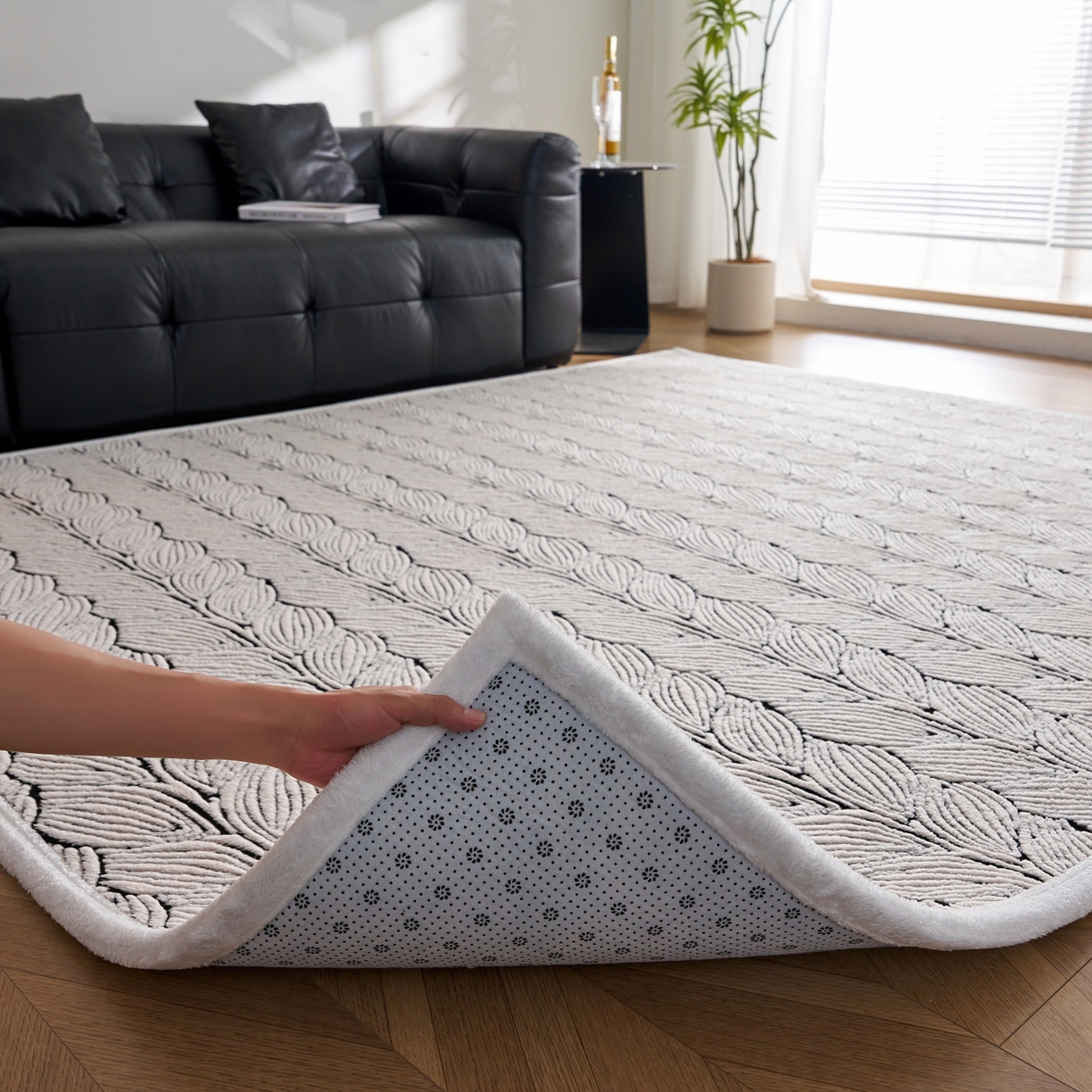 91家纺网 家纺一手货源 找家纺 航途席业 2025新款亲肤舒适地垫 羽墨-黑白