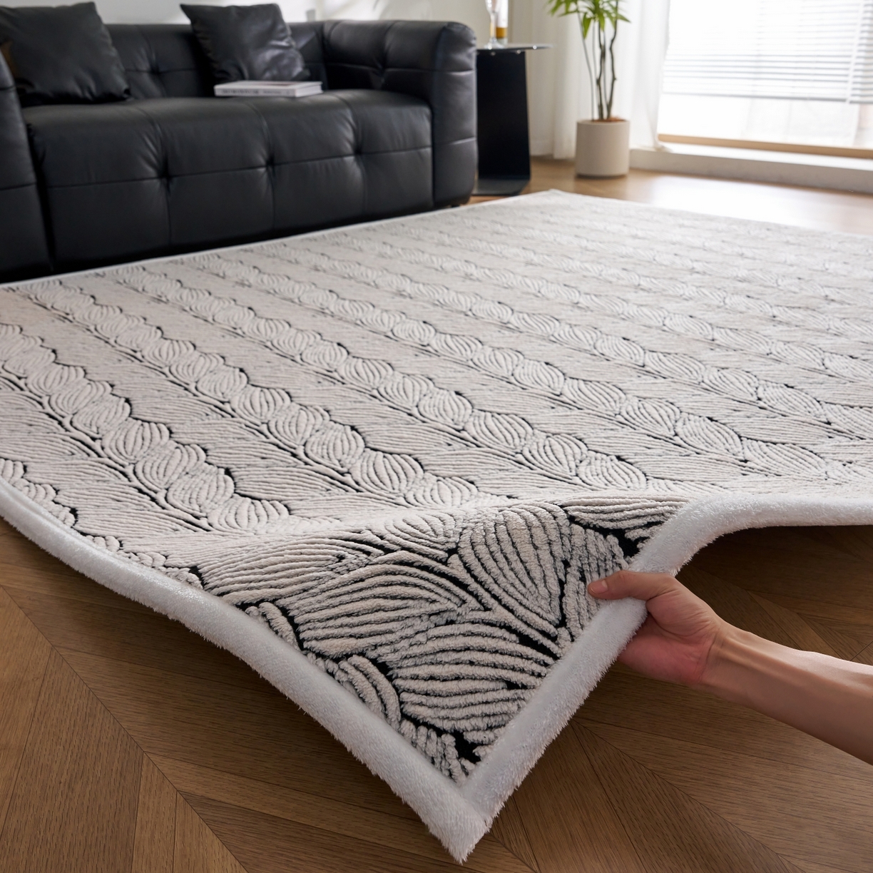 91家纺网 家纺一手货源 找家纺 航途席业 2025新款亲肤舒适地垫 羽墨-黑白