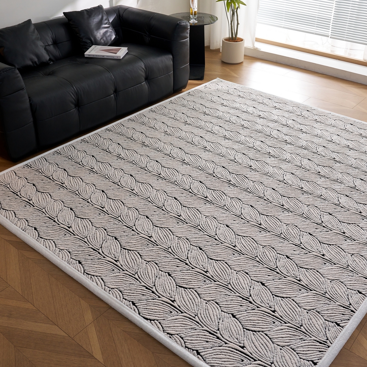 91家纺网 家纺一手货源 找家纺 航途席业 2025新款亲肤舒适地垫 羽墨-黑白