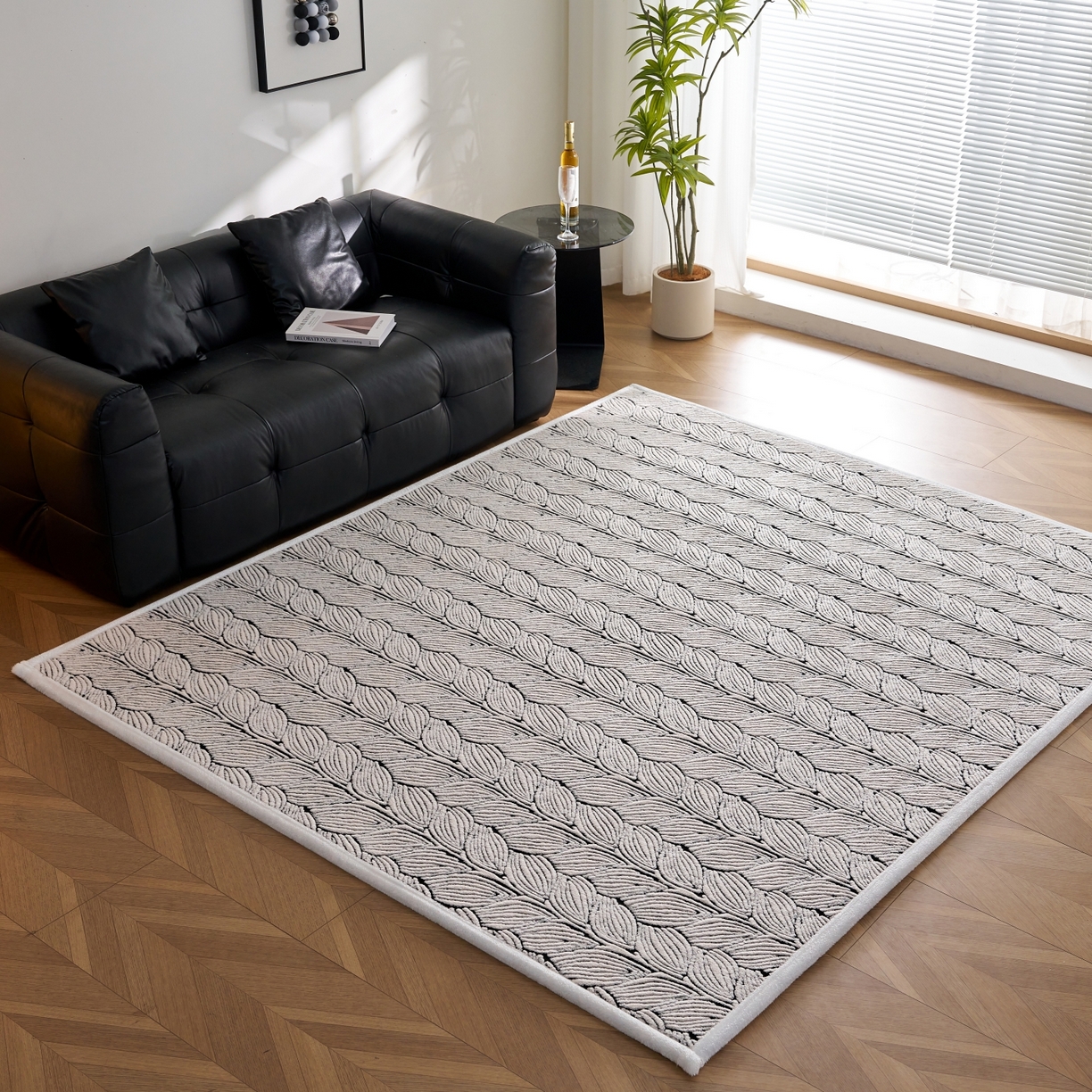 91家纺网 家纺一手货源 找家纺 航途席业 2025新款亲肤舒适地垫 羽墨-黑白