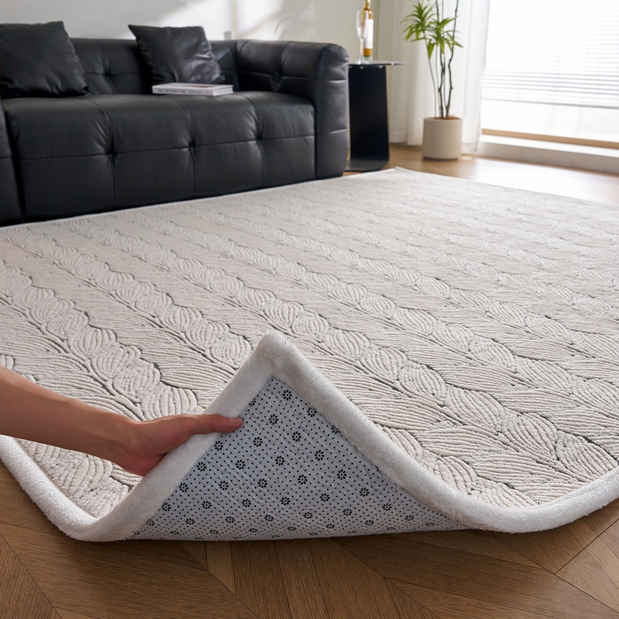 91家纺网 家纺一手货源 找家纺 航途席业 2025新款亲肤舒适地垫 羽墨-烟灰