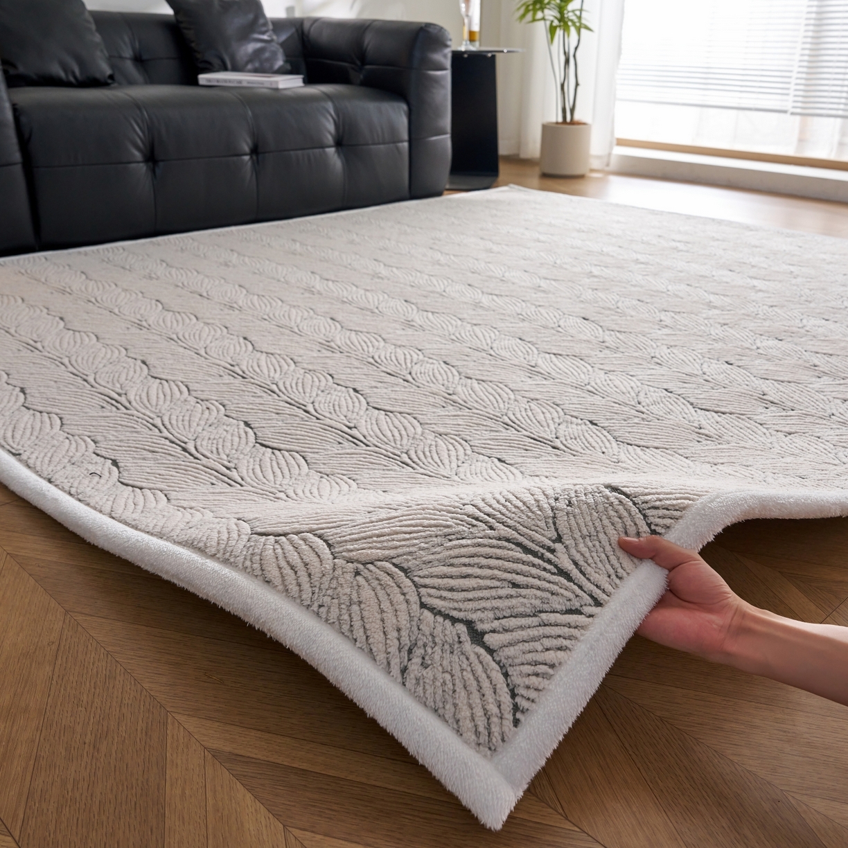 91家纺网 家纺一手货源 找家纺 航途席业 2025新款亲肤舒适地垫 羽墨-烟灰