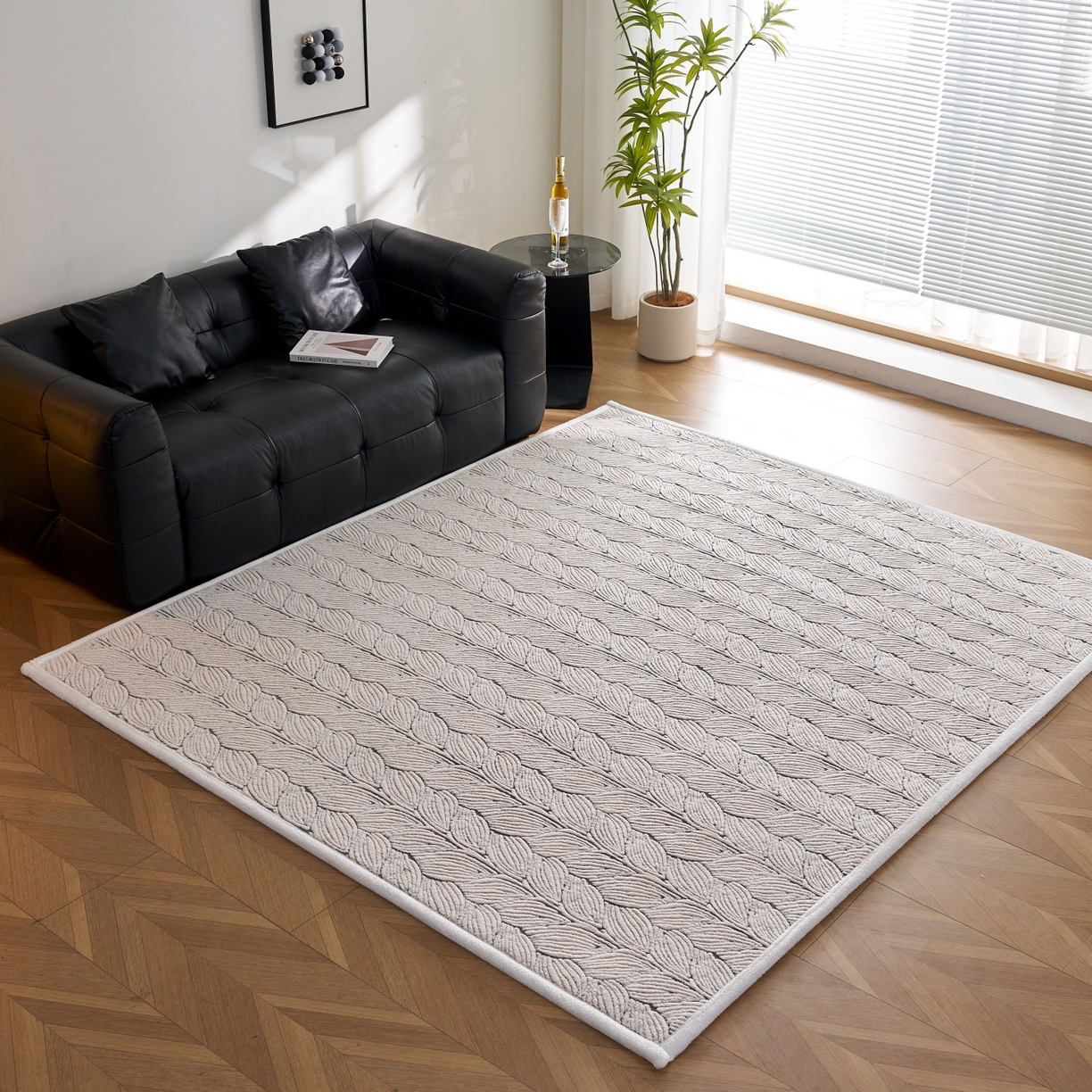 91家纺网 家纺一手货源 找家纺 航途席业 2025新款亲肤舒适地垫 羽墨-烟灰