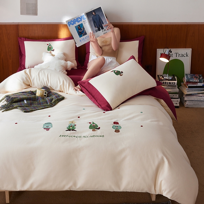 91家纺网 家纺一手货源 找家纺 （总）风向标家纺 2025新款透气软织提花磨毛卡通毛巾绣四件套-风格一