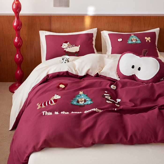 91家纺网 家纺一手货源 找家纺 （总）风向标家纺 2025新款透气软织提花磨毛卡通毛巾绣四件套-风格一