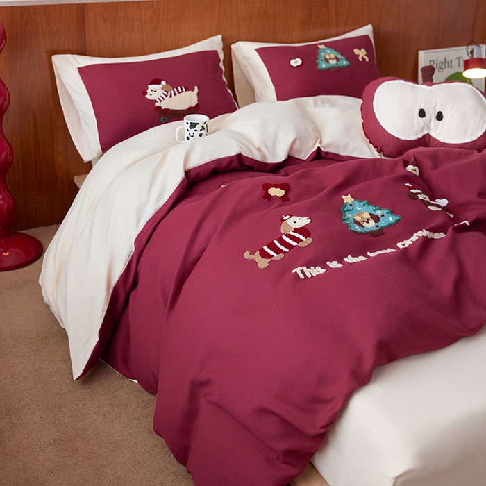 91家纺网 家纺一手货源 找家纺 （总）风向标家纺 2025新款透气软织提花磨毛卡通毛巾绣四件套-风格一