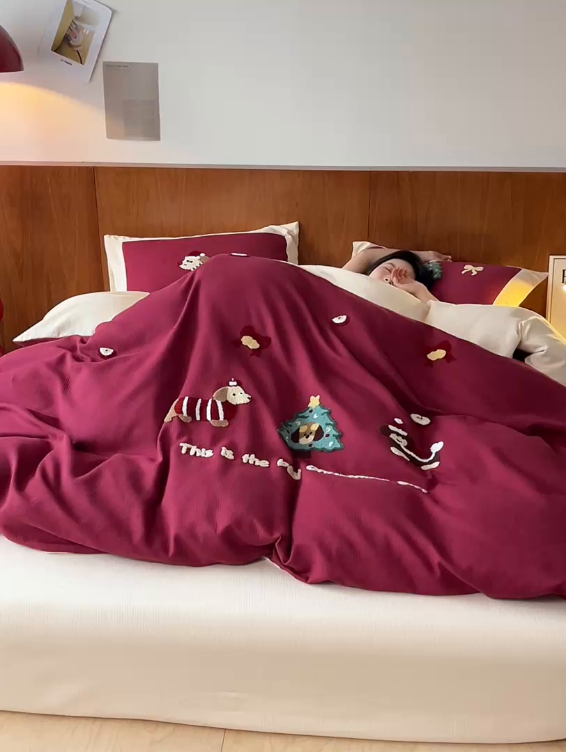 91家纺网 家纺一手货源 找家纺 （总）风向标家纺 2025新款透气软织提花磨毛卡通毛巾绣四件套-风格一