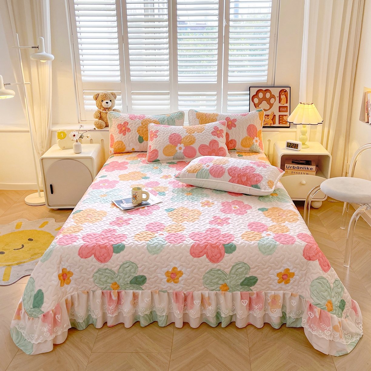 笠裙 2025新款爆款A类水洗棉印花床盖四件套 床盖-美好