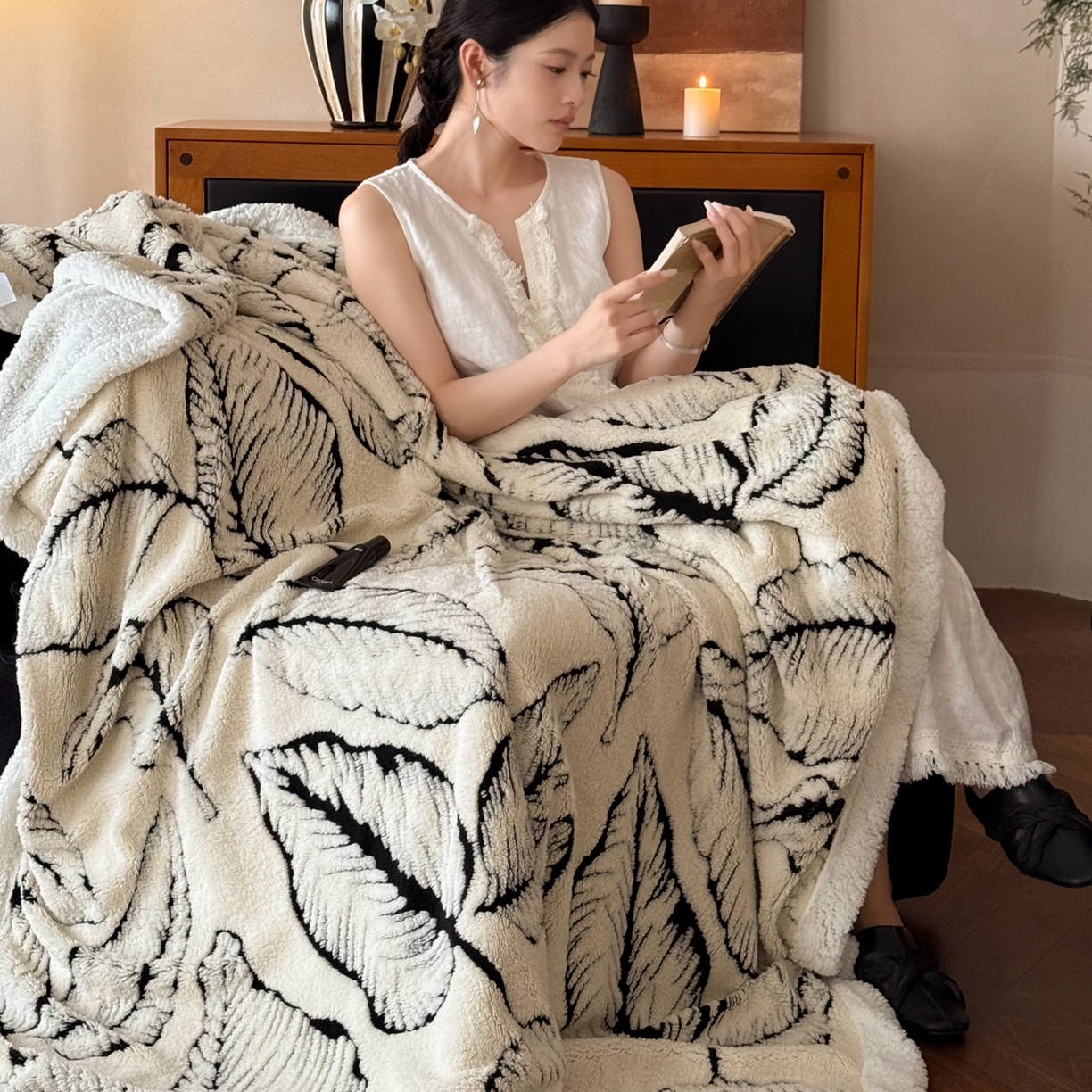 云栖家居 2025双层加厚单双人毛毯午休毯立体提花羊羔绒盖毯 莫奈