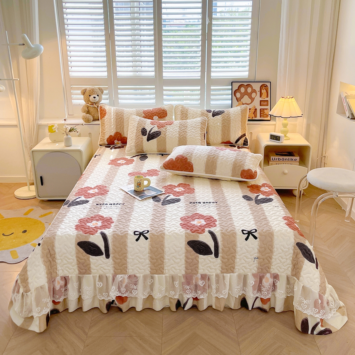 笠裙 2025新款爆款A类水洗棉印花床盖四件套 床盖-宠爱