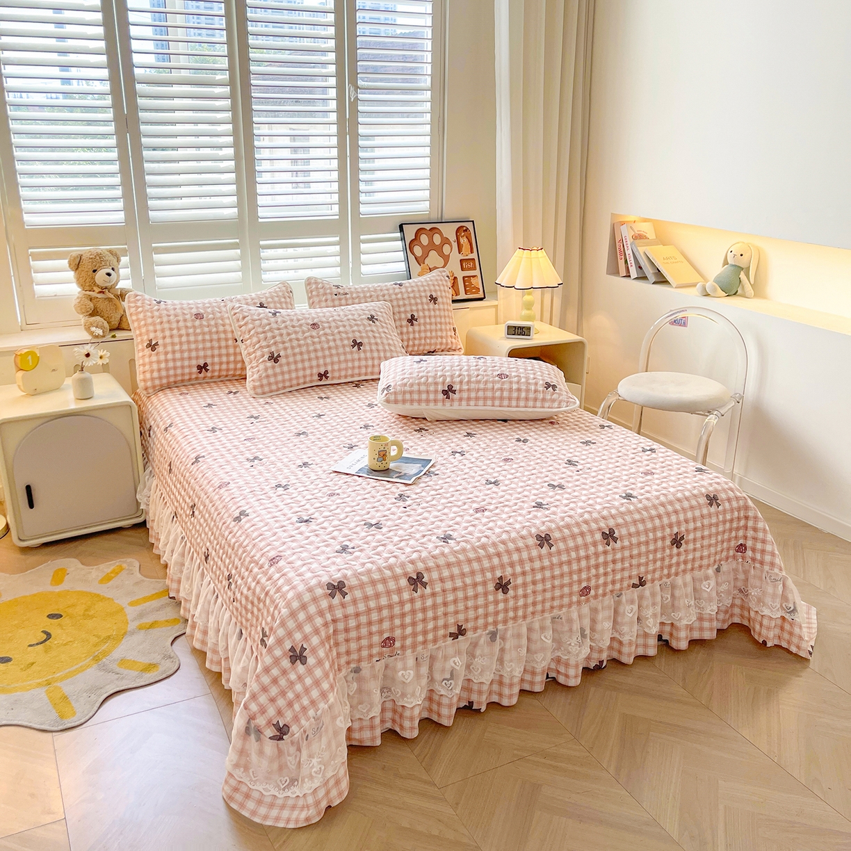 91家纺网 家纺一手货源 找家纺 笠裙 2025新款爆款A类水洗棉印花床盖四件套 床盖-蝶恋