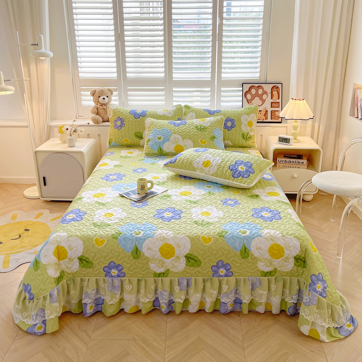 笠裙 2025新款爆款A类水洗棉印花床盖四件套 床盖-花爱