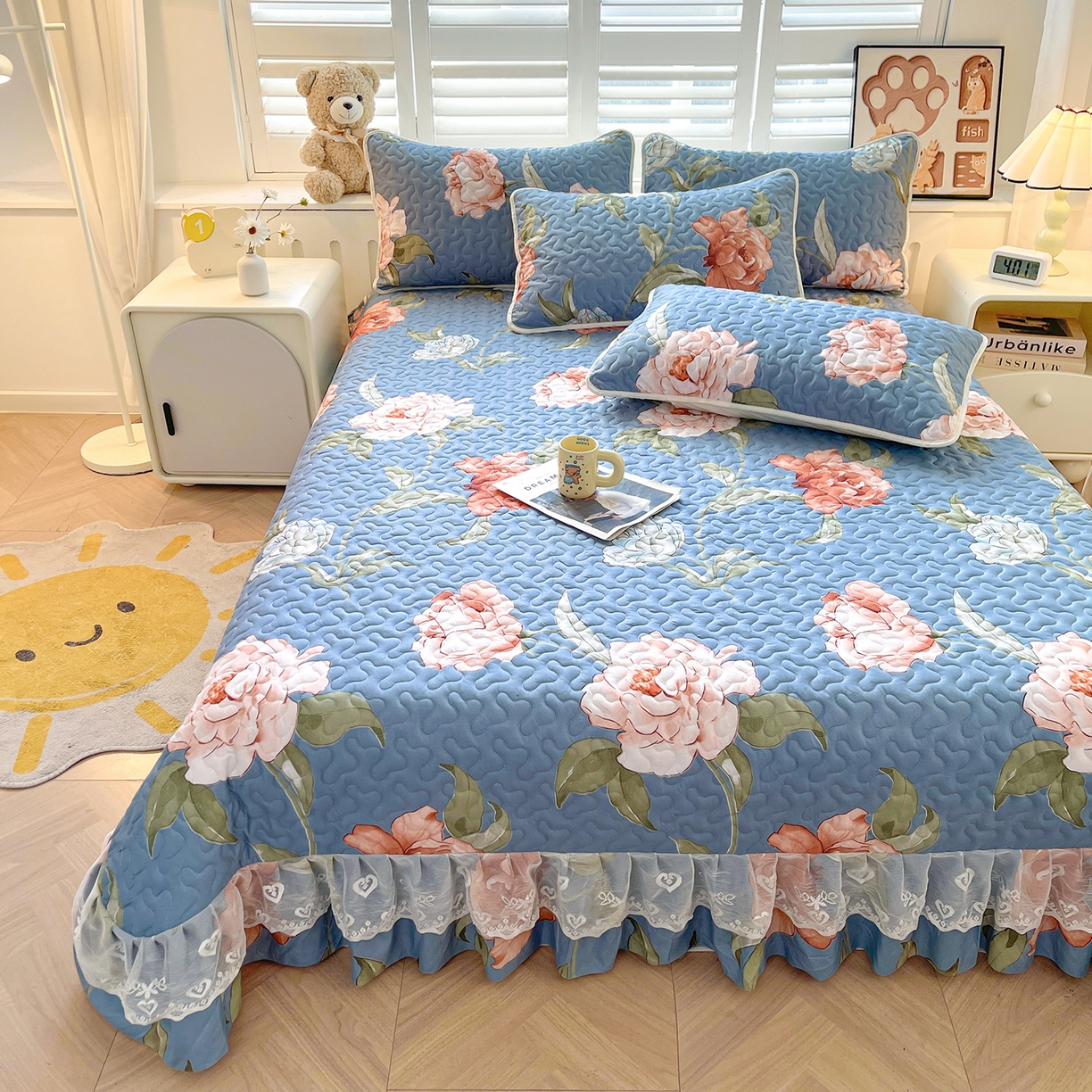 91家纺网 家纺一手货源 找家纺 笠裙 2025新款爆款A类水洗棉印花床盖四件套 床盖-婉华