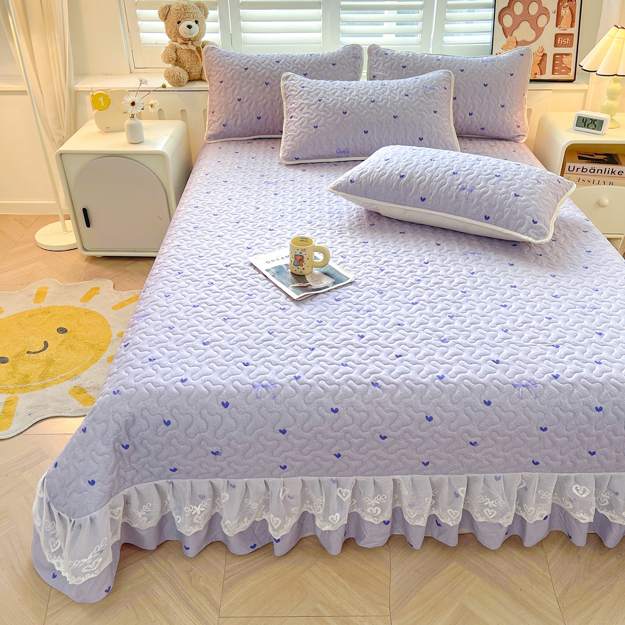 91家纺网 家纺一手货源 找家纺 笠裙 2025新款爆款A类水洗棉印花床盖四件套 床盖-心律