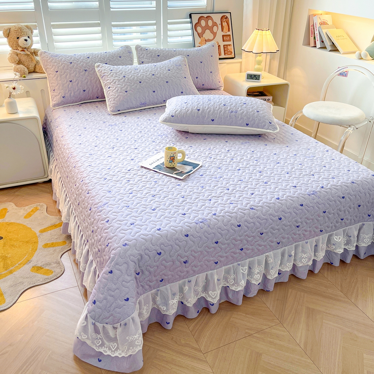 91家纺网 家纺一手货源 找家纺 笠裙 2025新款爆款A类水洗棉印花床盖四件套 床盖-心律