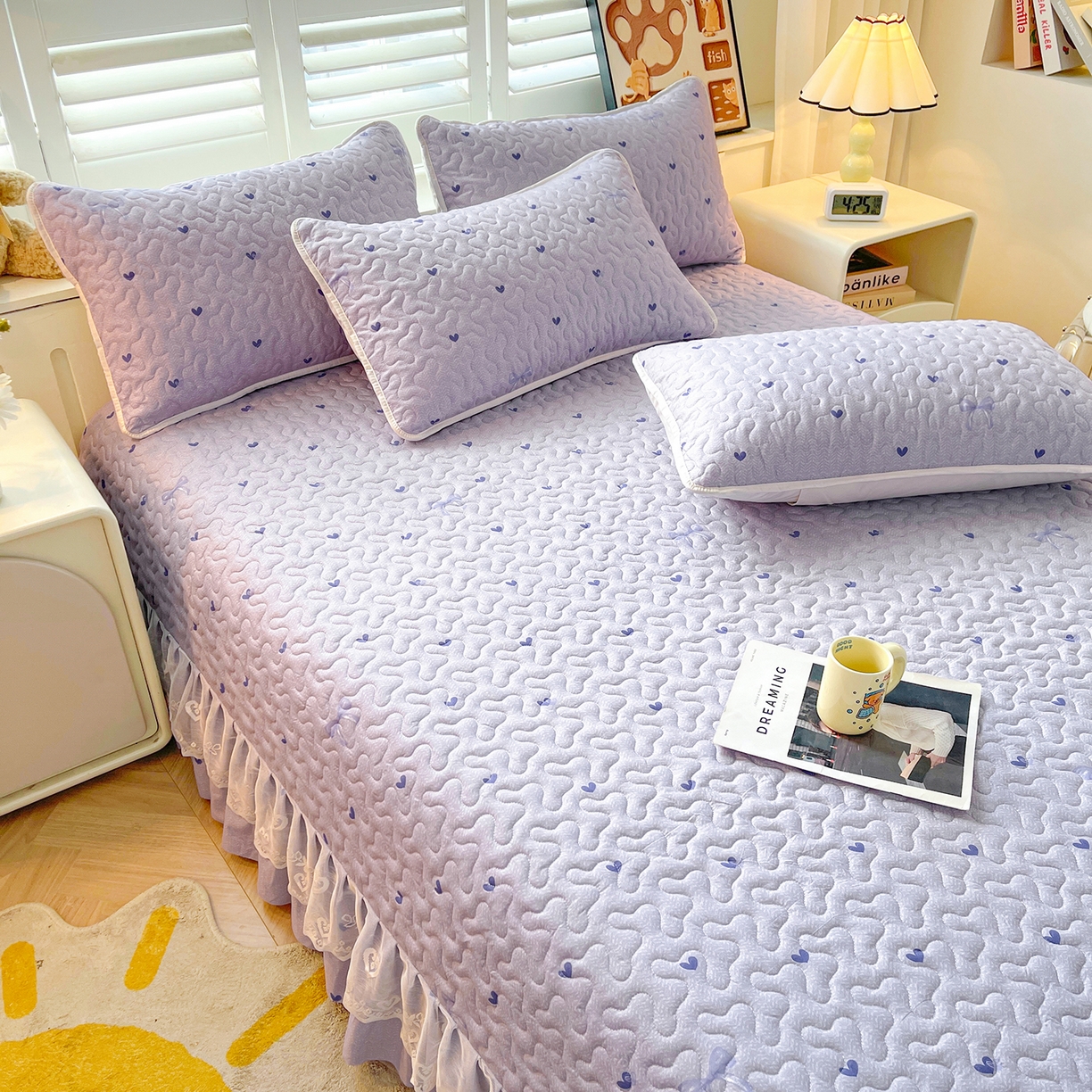 91家纺网 家纺一手货源 找家纺 笠裙 2025新款爆款A类水洗棉印花床盖四件套 床盖-心律