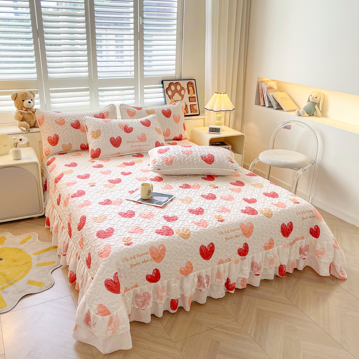 91家纺网 家纺一手货源 找家纺 笠裙 2025新款爆款A类水洗棉印花床盖四件套 床盖-心尚