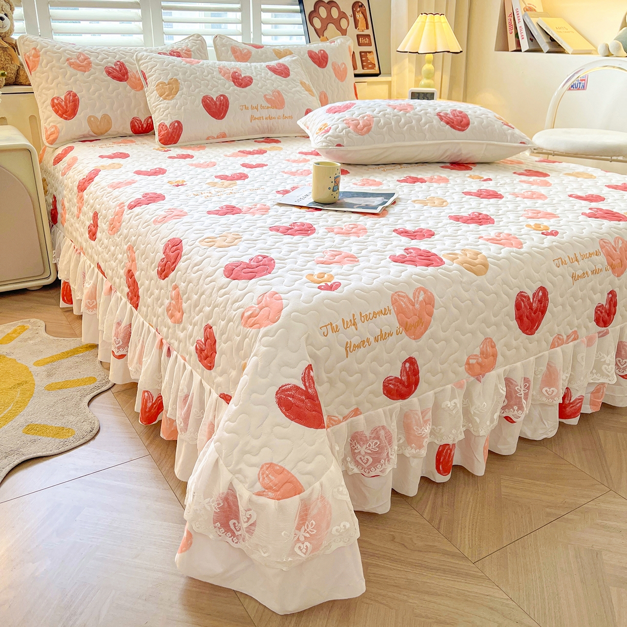 91家纺网 家纺一手货源 找家纺 笠裙 2025新款爆款A类水洗棉印花床盖四件套 床盖-心尚