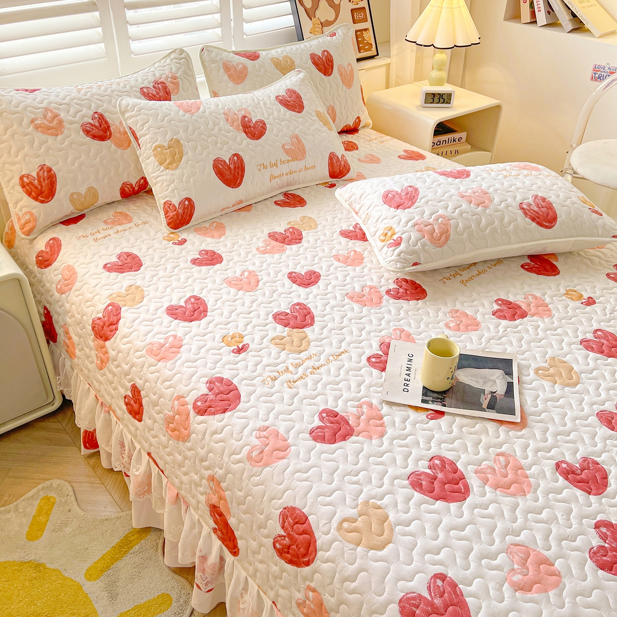 91家纺网 家纺一手货源 找家纺 笠裙 2025新款爆款A类水洗棉印花床盖四件套 床盖-心尚