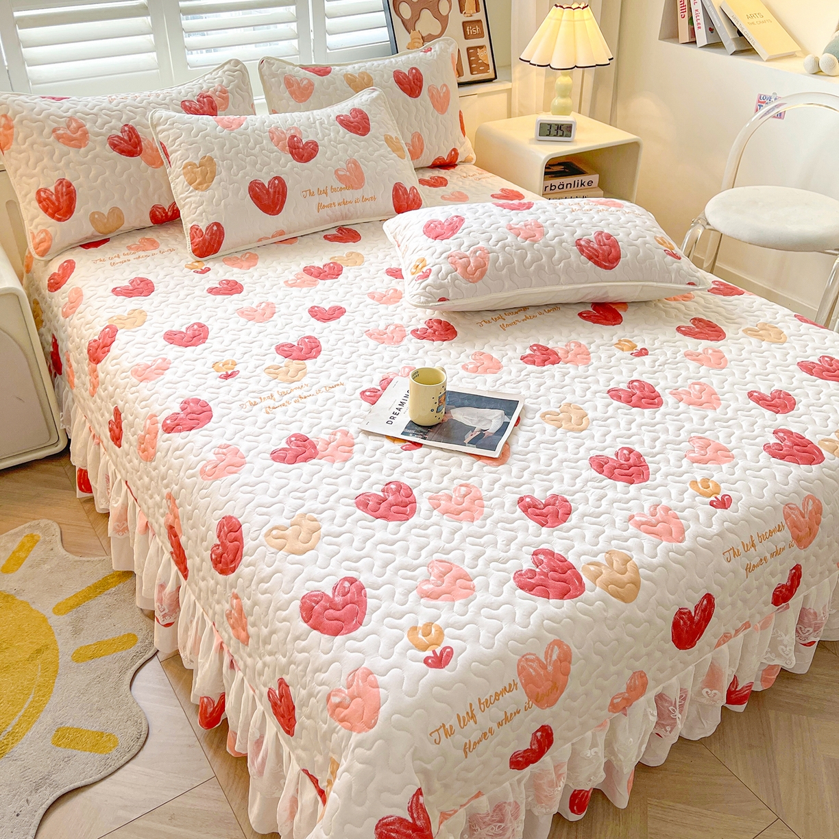 91家纺网 家纺一手货源 找家纺 笠裙 2025新款爆款A类水洗棉印花床盖四件套 床盖-心尚