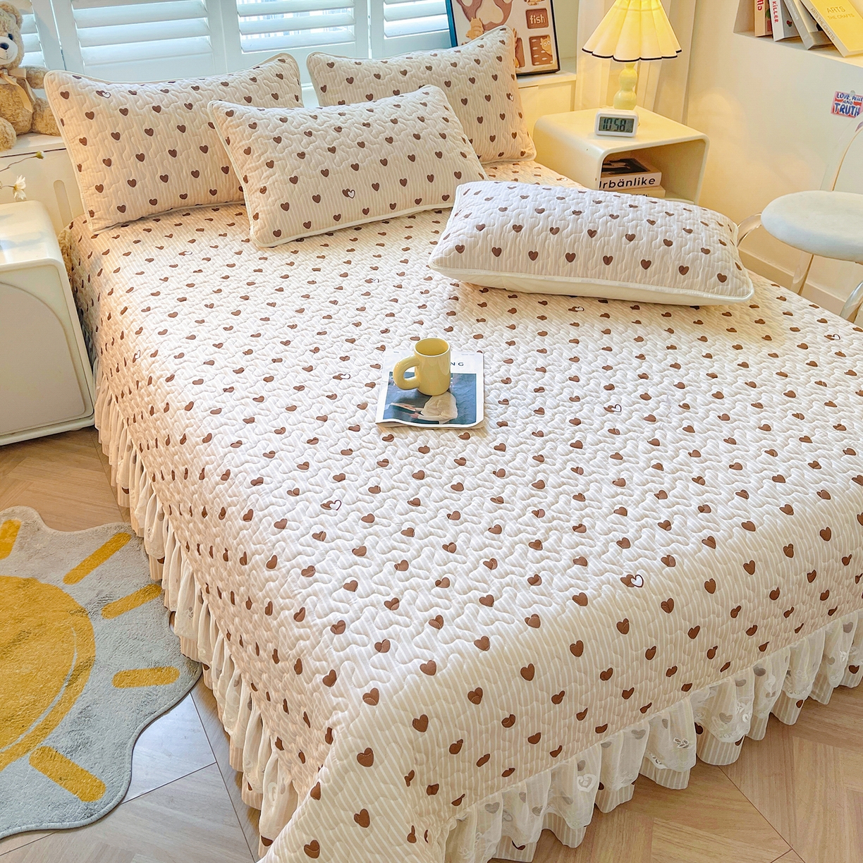 91家纺网 家纺一手货源 找家纺 笠裙 2025新款爆款A类水洗棉印花床盖四件套 床盖-心意