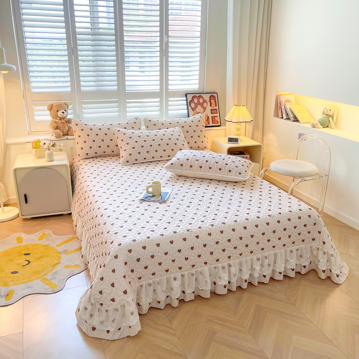 91家纺网 家纺一手货源 找家纺 笠裙 2025新款爆款A类水洗棉印花床盖四件套 床盖-心意