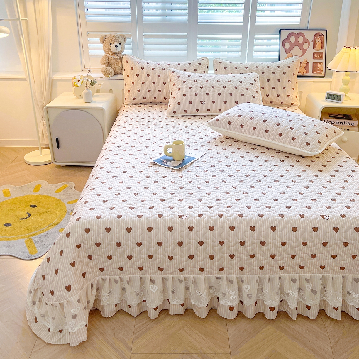 91家纺网 家纺一手货源 找家纺 笠裙 2025新款爆款A类水洗棉印花床盖四件套 床盖-心意