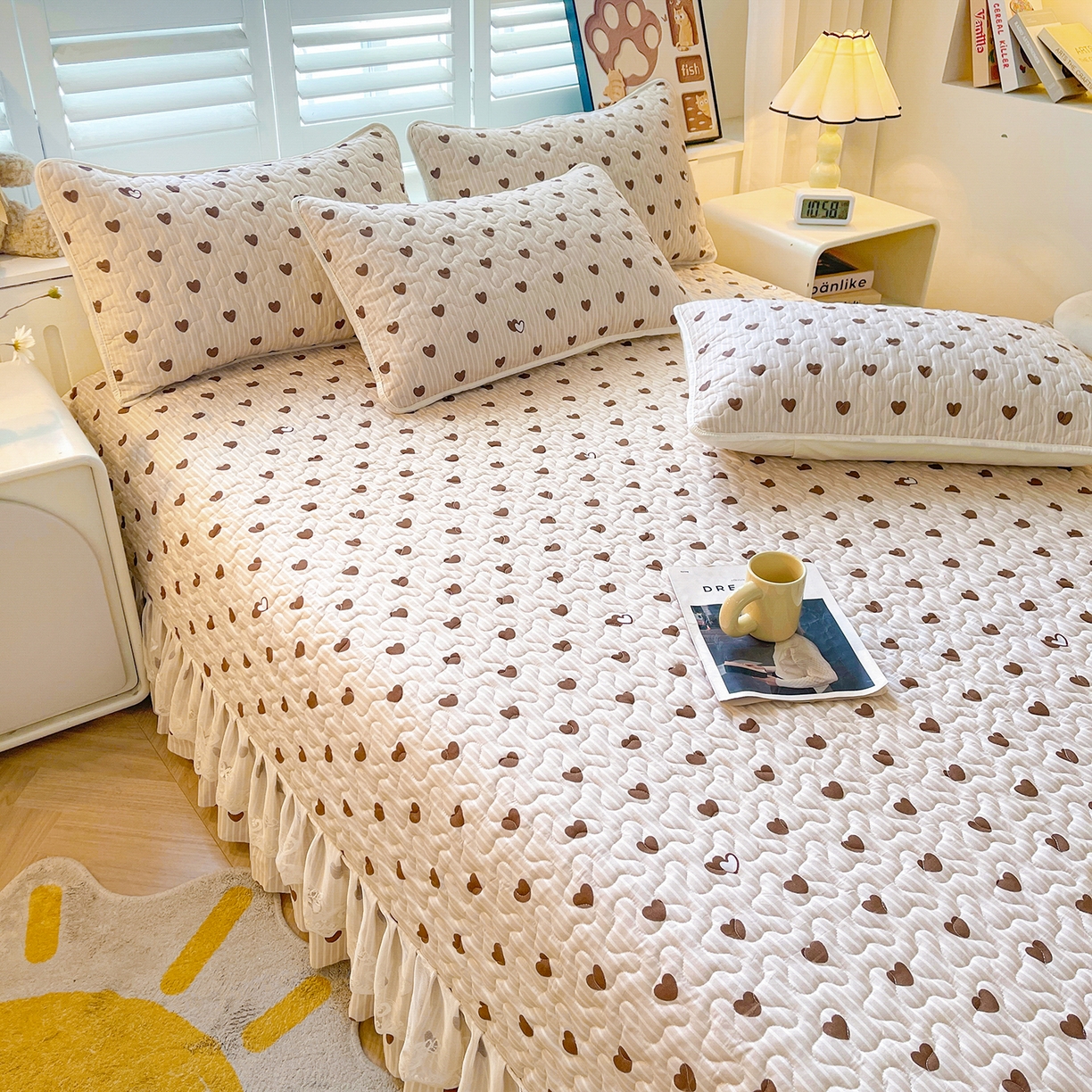 91家纺网 家纺一手货源 找家纺 笠裙 2025新款爆款A类水洗棉印花床盖四件套 床盖-心意