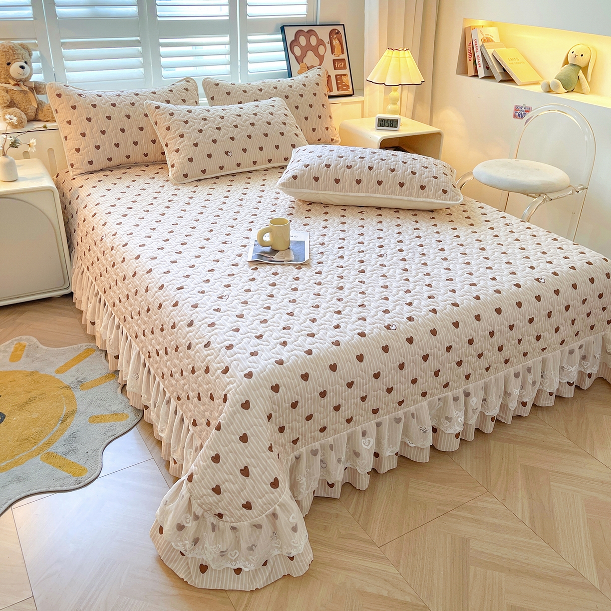 91家纺网 家纺一手货源 找家纺 笠裙 2025新款爆款A类水洗棉印花床盖四件套 床盖-心意