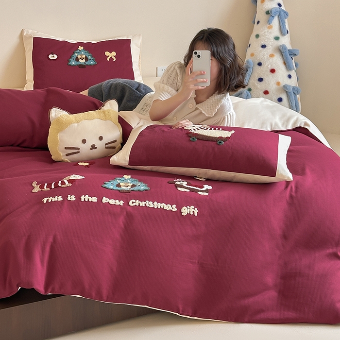 91家纺网 家纺一手货源 找家纺 （总）风向标家纺 2025新款透气软织提花磨毛卡通毛巾绣四件套-风格二