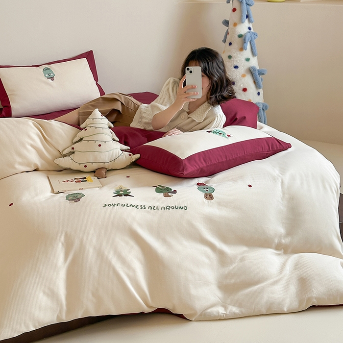 91家纺网 家纺一手货源 找家纺 （总）风向标家纺 2025新款透气软织提花磨毛卡通毛巾绣四件套-风格二