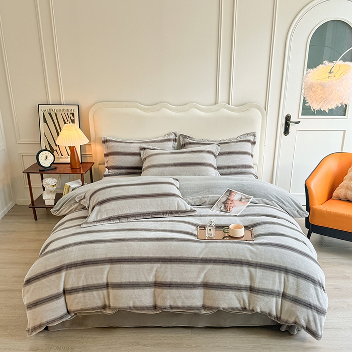 91家纺网 家纺一手货源 找家纺 （总）菡宝 2025新款简约良品风牛奶绒四件套-查尔斯系列 支持定做定制尺寸