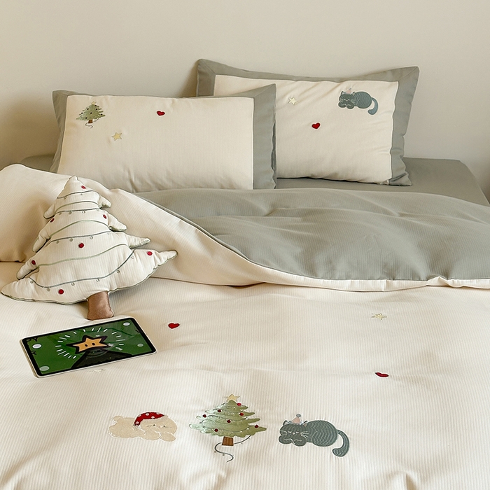 91家纺网 家纺一手货源 找家纺 （总）风向标家纺 2025新款透气软织提花磨毛卡通毛巾绣四件套-风格二