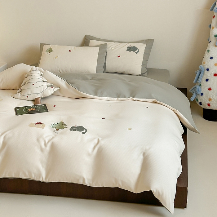 91家纺网 家纺一手货源 找家纺 （总）风向标家纺 2025新款透气软织提花磨毛卡通毛巾绣四件套-风格二