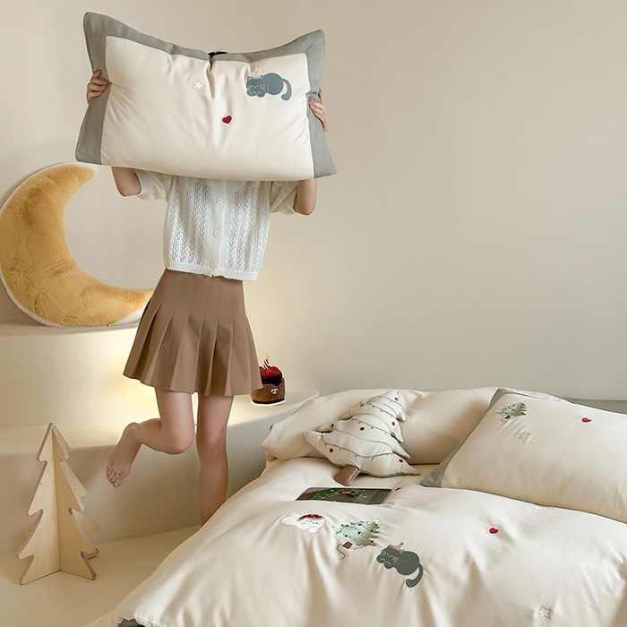 91家纺网 家纺一手货源 找家纺 （总）风向标家纺 2025新款透气软织提花磨毛卡通毛巾绣四件套-风格二